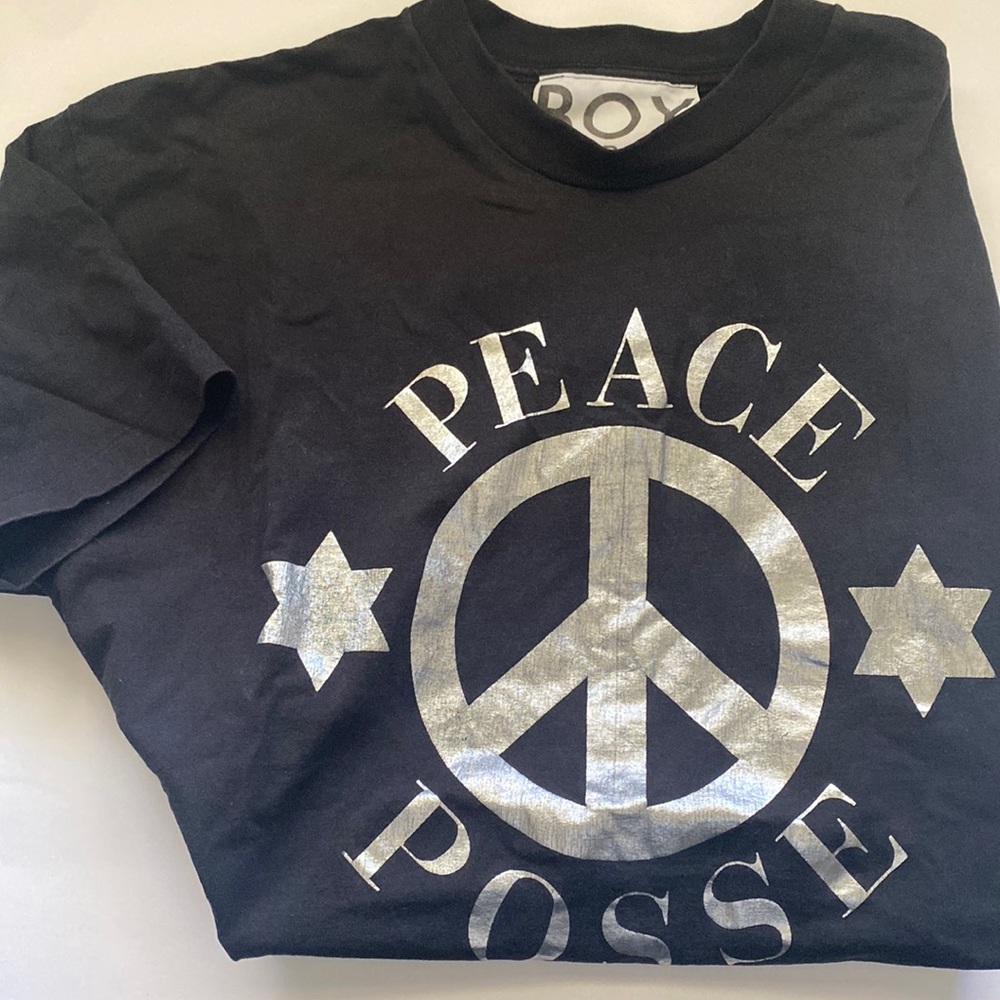Vintage Boy London ‘Peace Posse’ silver star graphic print t-shirt, size XL